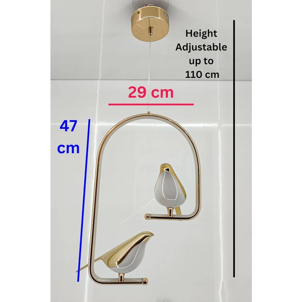 SHRI MAHAL ANTIQUES Modern Dual Bird LED Pendant Light – Elegant Gold Finish Hanging Chandelier for Living Room, Dining, Bedroom & Home Decor Lighting | Unique Artistic Ceiling Lamp Fixture
