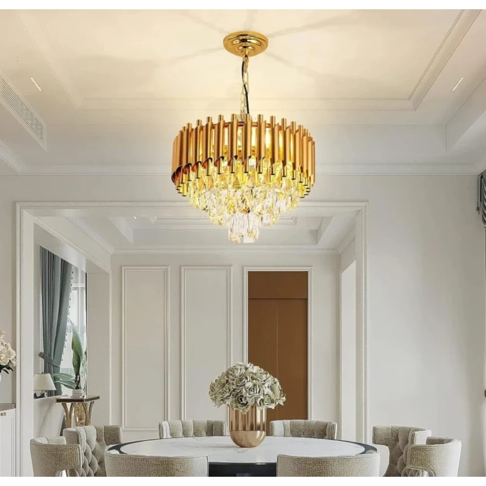 SHRI MAHAL ANTIQUES Crystal Gold Polish Metal 400mm Chandelier Hanging Ceiling Pendant jhoomer Chandelier Ceiling Lamp (Gold