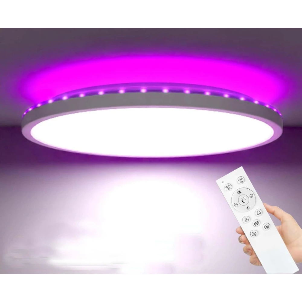 SHRI MAHAL ANTIQUES LED Ceiling Light, Dimmable, 24 W, 3200 lm, RGB Colour Changing, IP54 Waterproof, Bathroom Lamp, 3000 K - 6500 K, Round, Flat Bathroom Ceiling Lamp, for Children's Room, Bedroom