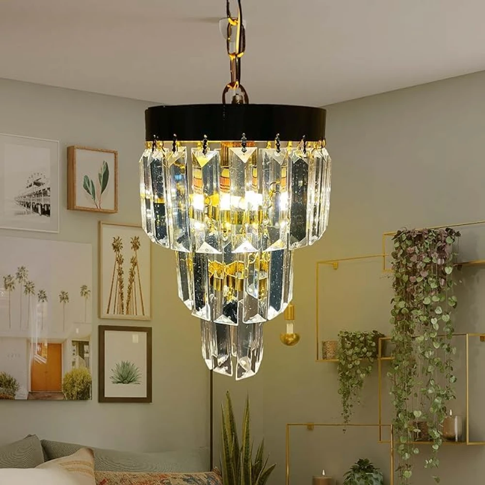 SHRI MAHAL ANTIQUES Round 160mm Crystal Chandelier for Home Decor | Jhumar for Ceiling Decoration | Golden jhoomer for Home & Office | (Bulb Included)