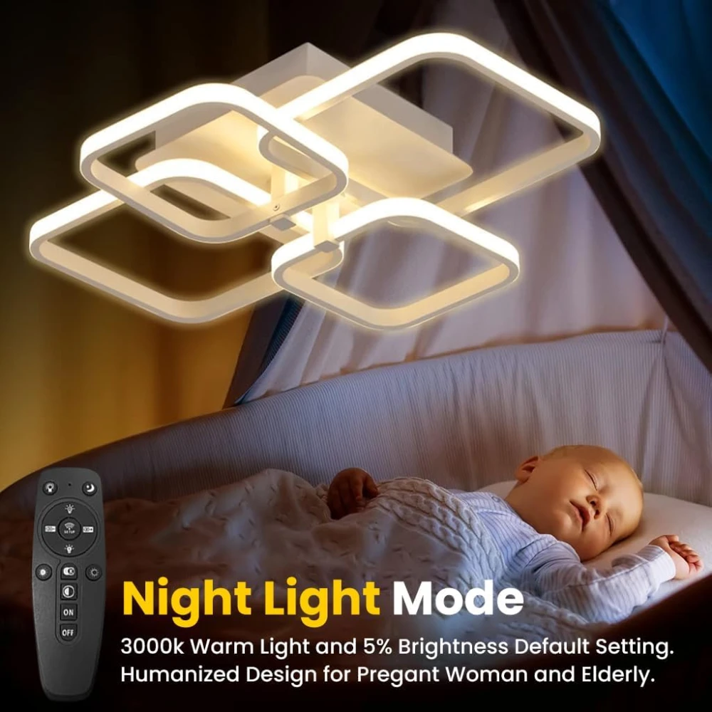 PRMOAGEN LED Ceiling Light with Remote Control, White Acrylic Modern 3-Color Ceiling Light Flush Mount for Living Room, Bedroom, 58x45x12cm