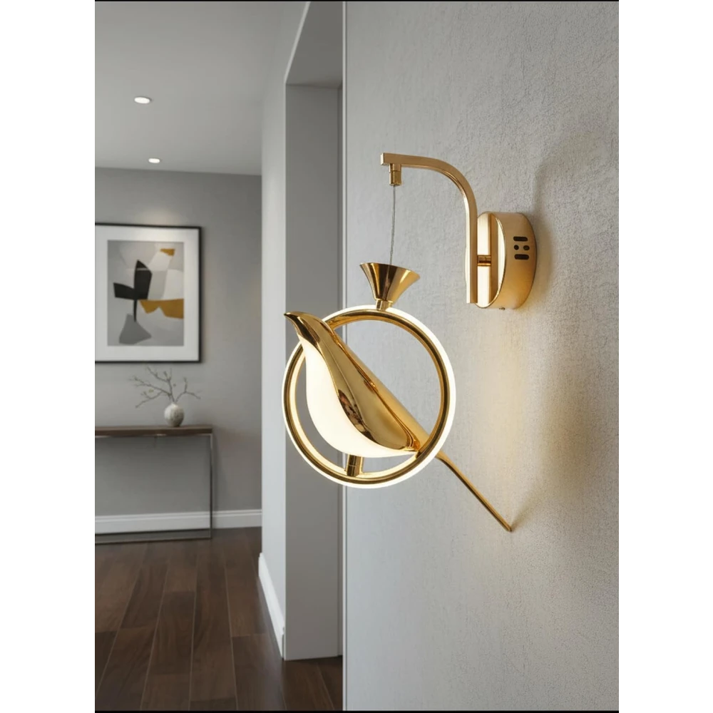 PRMOAGEN Modern Bird-Shaped LED Wall Light, Gold and White Sconce with Artistic Design, Energy-Efficient Decorative Lighting for Bedrooms, Living Rooms, and Hallways Stylish Accent Light Fixture