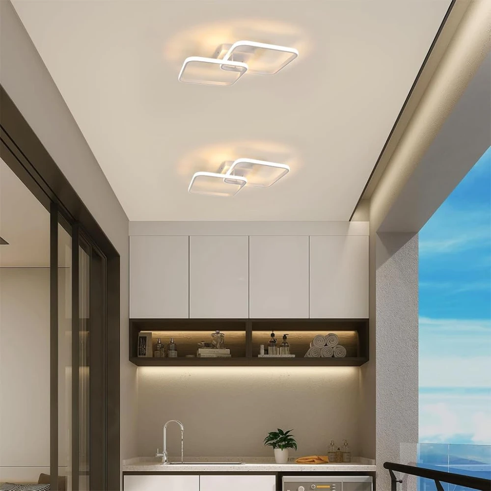 PRMOAGEN 50W Ceiling Light Modern LED Acrylic Square Ceiling Lamp, Large 3000K Warm White Light Lighting Fixtures for Living Room Bedroom Kitchen Study Office, 59CM