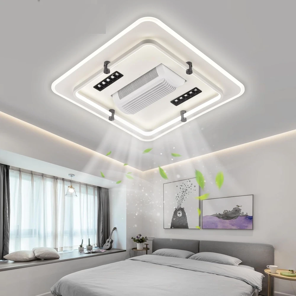 SHRI MAHAL ANTIQUES Square Fan Ceiling Light Stealth Chandelier with Remote Control LED Fan Dimmable Three-Color Dimming Led Lights (Bladeless)