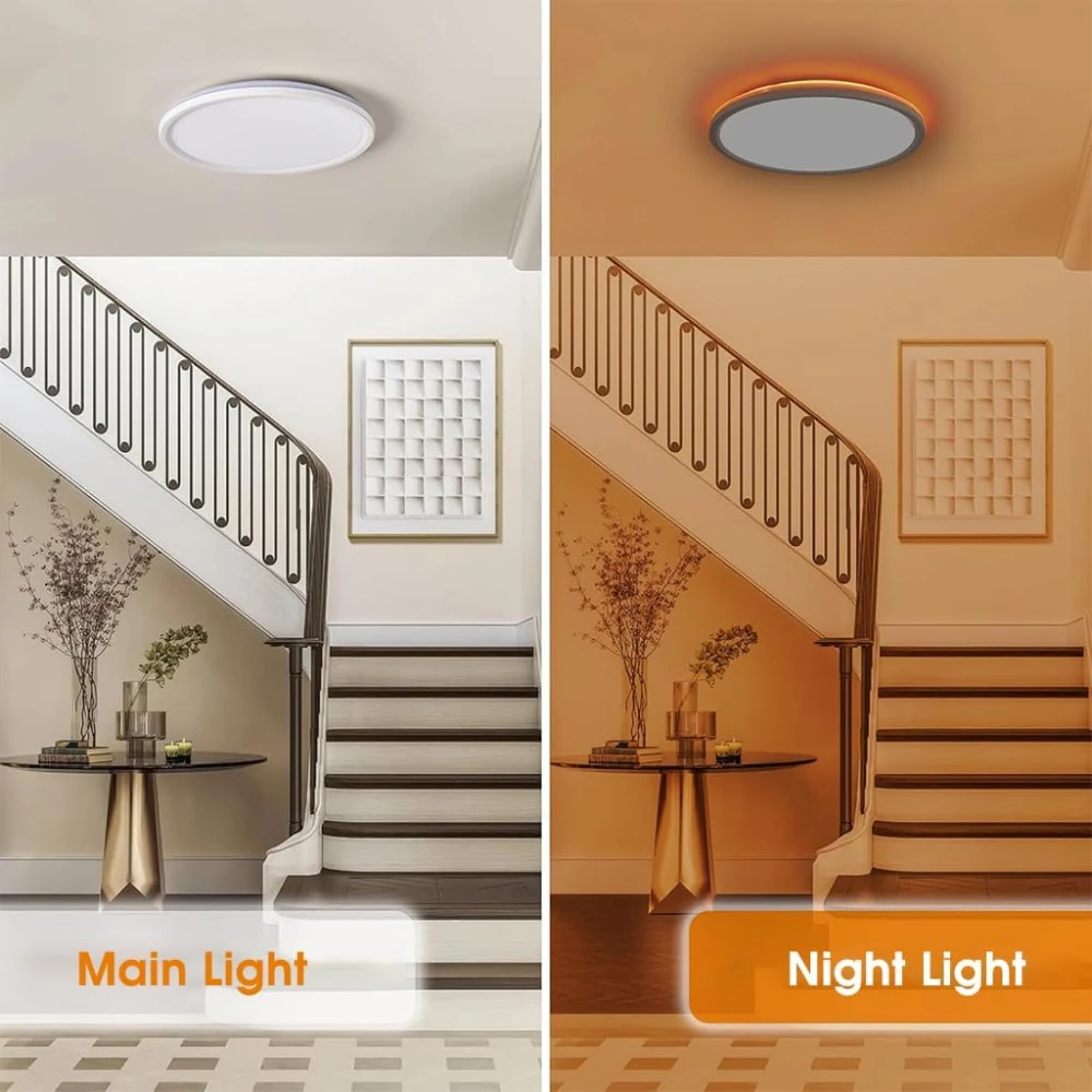 SHRI MAHAL ANTIQUES ® Plastic 12" LED Ceiling Light with Remote Control,Dimmable 24 W 3-Color Ceiling Light with Dim Night Light 1800k Warm,Round Flush LED Ceiling Lights (White)