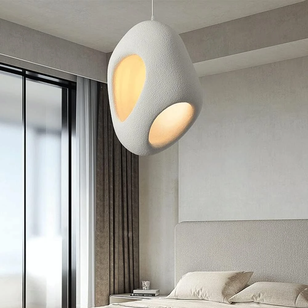 PRMOAGEN Nordic Simple Pendant Light, Japanese Style Hanging Lamp, Style Bird Nest Shape Hanging Light, Creative Bar Chandelier for Farmhouse Kitchen Island Dining Room Hallway (Color : White)