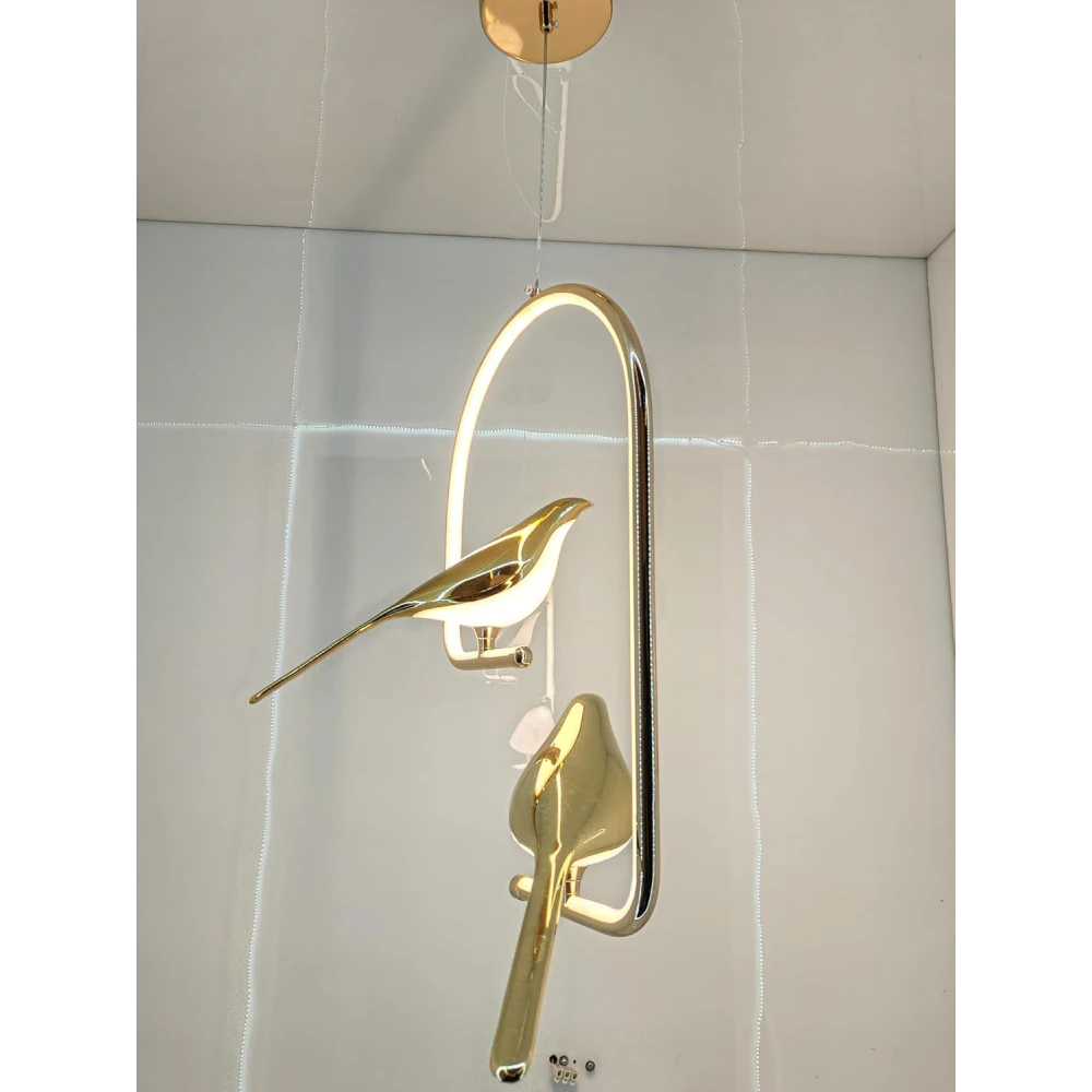 PRMOAGEN Modern Dual Bird LED Pendant Light – Elegant Gold Finish Hanging Chandelier for Living Room, Dining, Bedroom & Home Decor Lighting | Unique Artistic Ceiling Lamp Fixture