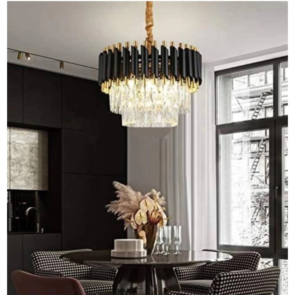 SHRI MAHAL ANTIQUES 300BlackMambaChandelier with Stainless Steel Tube Crystal Chandelier,Black Gold