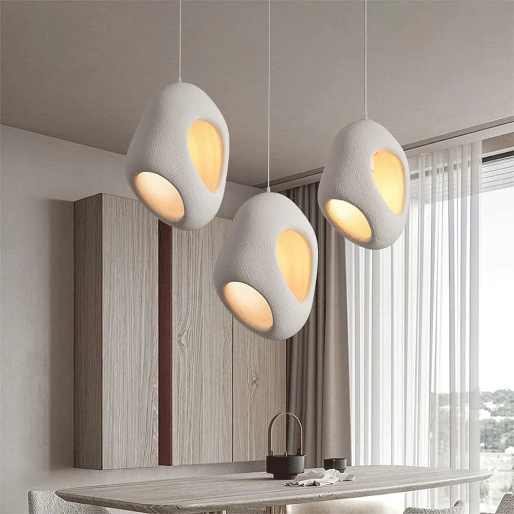 PRMOAGEN Nordic Simple Pendant Light, Japanese Style Hanging Lamp, Style Bird Nest Shape Hanging Light, Creative Bar Chandelier for Farmhouse Kitchen Island Dining Room Hallway (Color : White)