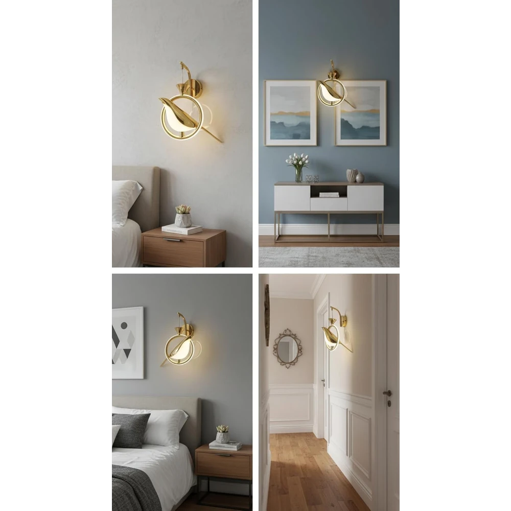 Modern Bird-Shaped LED Wall Light, Gold and White Sconce with Artistic Design, Energy-Efficient Decorative Lighting for Bedrooms, Living Rooms, and Hallways Stylish Accent Light Fixture