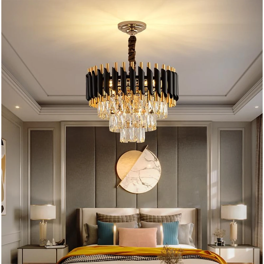 SHRI MAHAL ANTIQUES 600 MM Black Mamra Crystal Chandelier Light for Living Room Bed Room Hall