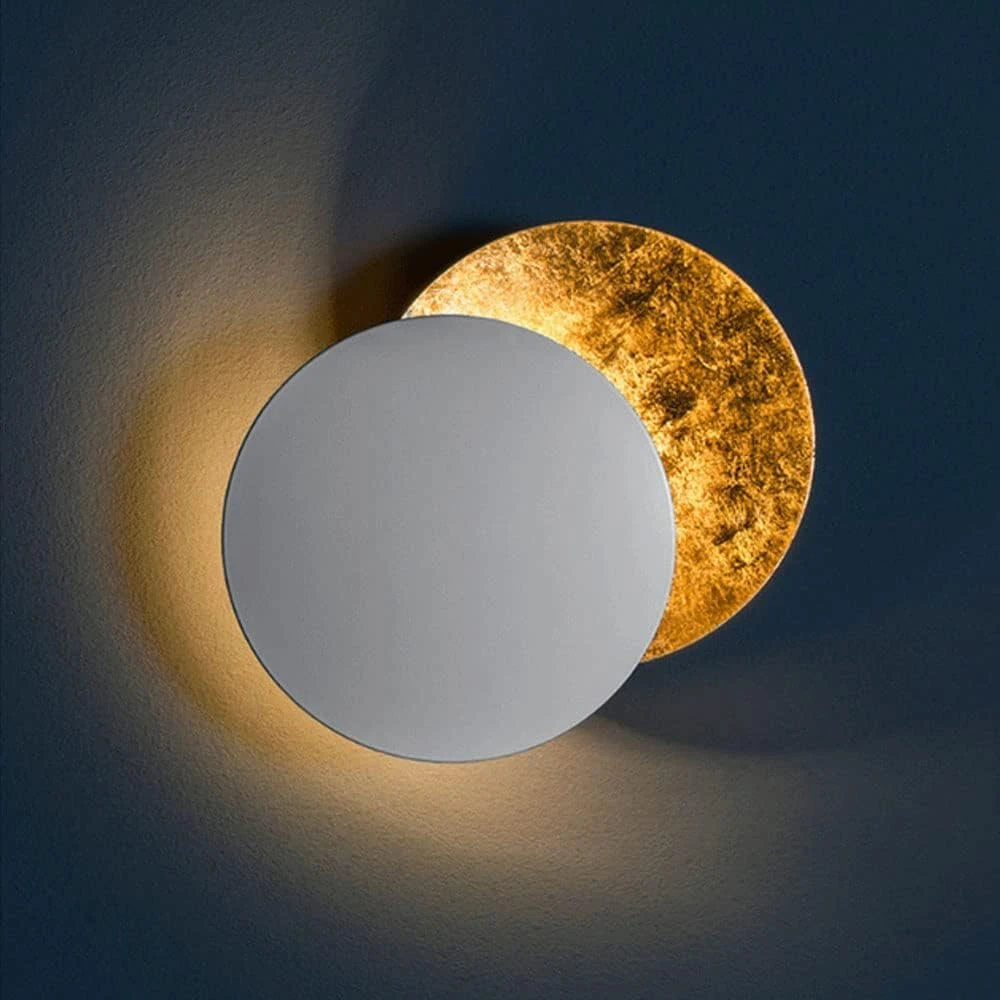SHRI MAHAL ANTIQUES Indoor Wall Light Round Gold Copper Living Room Creative Moon Concept Solar Eclipse Wall Lamp Nordic Aisle Stairs Bedroom Bedside Sconces Hallway Corridor Lighting, 25cm