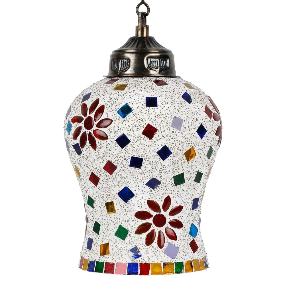 SHRI MAHAL ANTIQUES Handcrafted Temple Bell Shaped Mosaic Crystal Decorated Glass Hanging Light Pendants Ceiling Lamp (Multicolor)