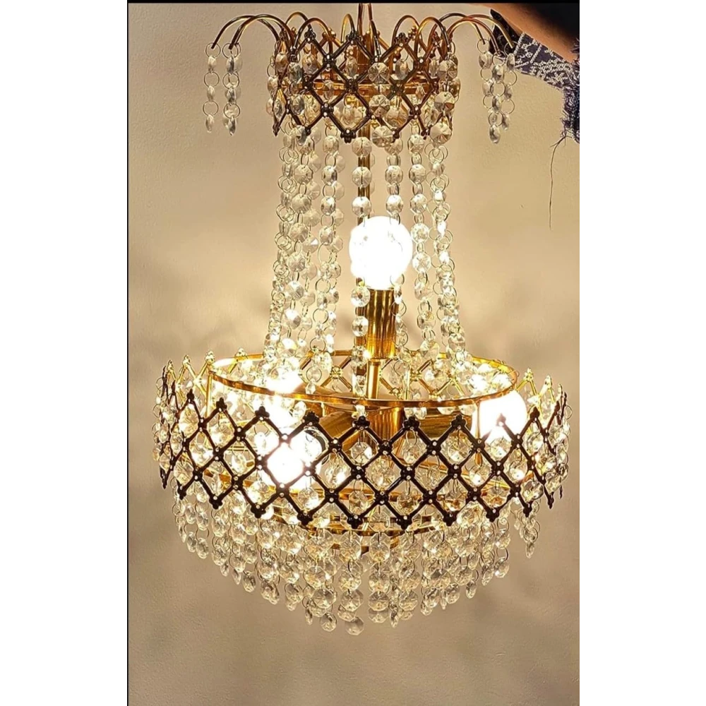 SHRI MAHAL ANTIQUES 300 MM Crystal Glass Chandelier Light for Living Room Bed Room Hall Decorative