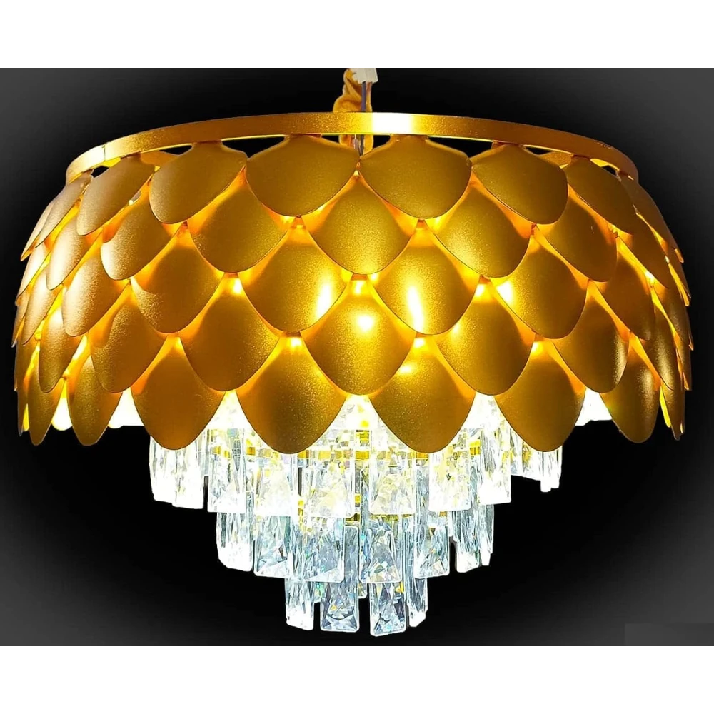 SHRI MAHAL ANTIQUES Crystal Gold Polish Metal 400mm Pineapple Chandelier Hanging Ceiling jhoomer Chandelier Ceiling Lamp