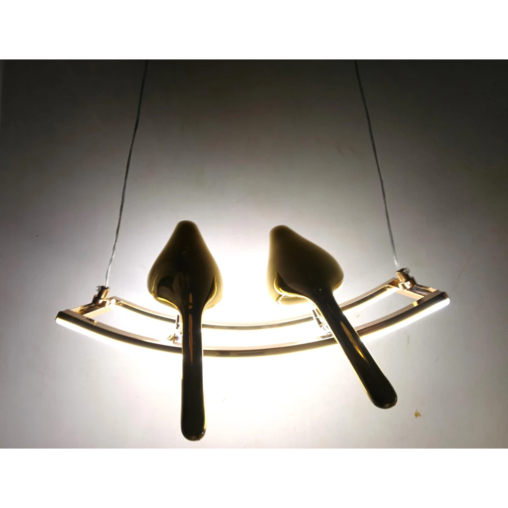 PRMOAGEN LED Metal Chirpy Twin Pendant Hanging Lights for Living Room Hall Hotel Restaurant
