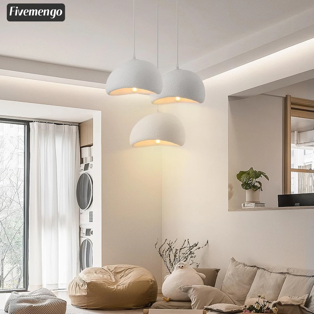 PRMOAGEN 11.8in Small Wabi Sabi Pendant Lights Hanging Lamp Lighting Fixture Ceiling Mount White Modern Japanese Lamp Japandi Chandelier for Dining Living Room Hallway Bedroom Restaurant