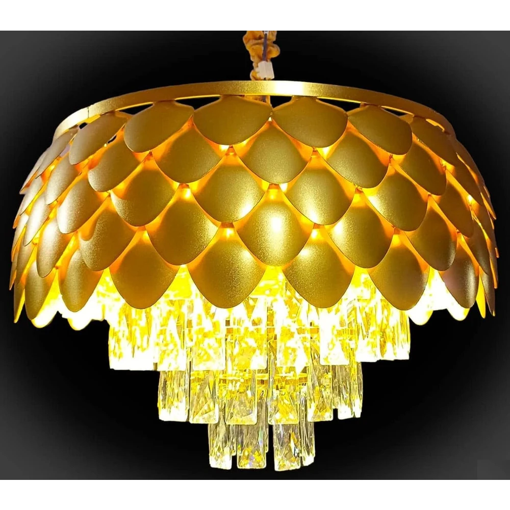 SHRI MAHAL ANTIQUES Crystal Gold Polish Metal 400mm Pineapple Chandelier Hanging Ceiling jhoomer Chandelier Ceiling Lamp