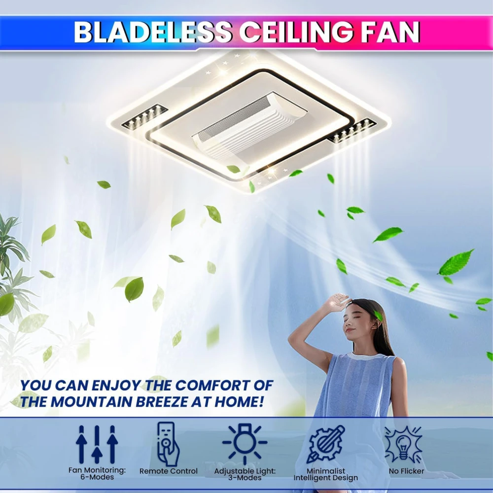 SHRI MAHAL ANTIQUES Smart Bladeless Ceiling Fan with Integrated LED Lighting, Remote Control, Modern Luxury Chandelier Fan for Living Room, Bedroom, Hall, Hotel & Restaurant