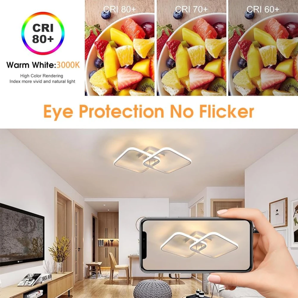 SHRI MAHAL ANTIQUES ® 50W Ceiling Light Modern LED Acrylic Square Ceiling Lamp, Large 3000K Warm White Light Lighting Fixtures for Living Room Bedroom Kitchen Study Office, 59CM