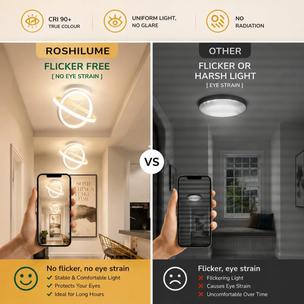Chandelier Light for Ceiling 50W | 23 cm Circular Ring Ceiling Light, Flush Mounted LED Lamp for Living Room, Hall & Bedroom | 3-in-1 Color Changing, Flicker-Free Soft Ambient Light