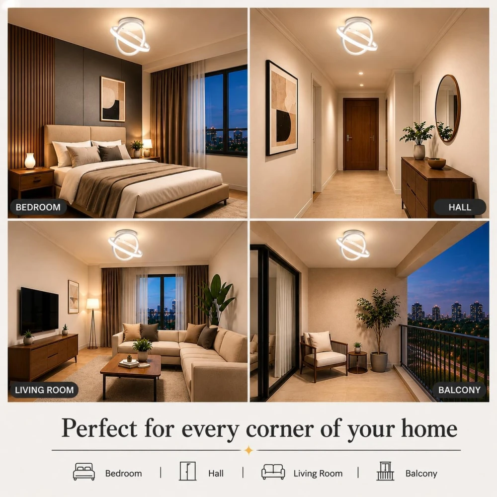 Chandelier Light for Ceiling 50W | 23 cm Circular Ring Ceiling Light, Flush Mounted LED Lamp for Living Room, Hall & Bedroom | 3-in-1 Color Changing, Flicker-Free Soft Ambient Light