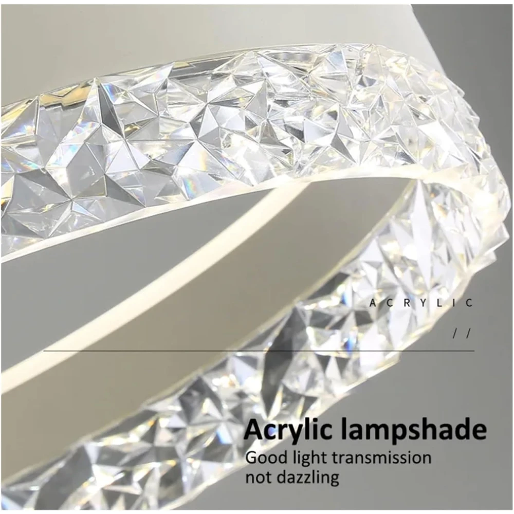 PRMOAGEN Modern Led Pendant lamp Home Lighting Crystal Rings Ceiling Mounted Chandelier Lighting Hanging Lamp, Pendant Lamp with Remote Controll