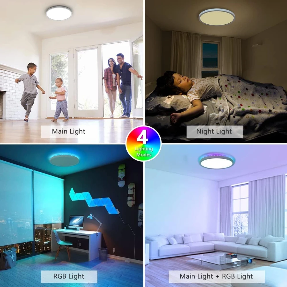 SHRI MAHAL ANTIQUES LED Ceiling Light, Dimmable, 24 W, 3200 lm, RGB Colour Changing, IP54 Waterproof, Bathroom Lamp, 3000 K - 6500 K, Round, Flat Bathroom Ceiling Lamp, for Children's Room, Bedroom