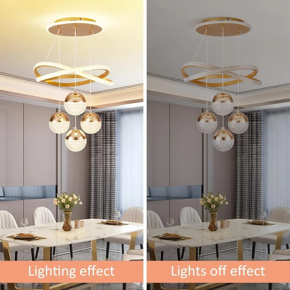 PRMOAGEN Modern Gold LED Dining Table Chandelier with Remote Dimmable Pendant Light Suitable for Kitchen Island Dining Room Living Room Modern Ceiling Light Adjustable Height Home Decor