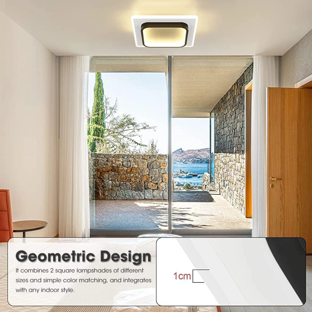 SHRI MAHAL ANTIQUES ® 24x24cm LED Ceiling Light for 3-8m² Room, 24W Light for Ceiling Modern Home, Ceiling Lights 3000K LED Acrylic Square Interior Light for Kitchen Kids Office Room