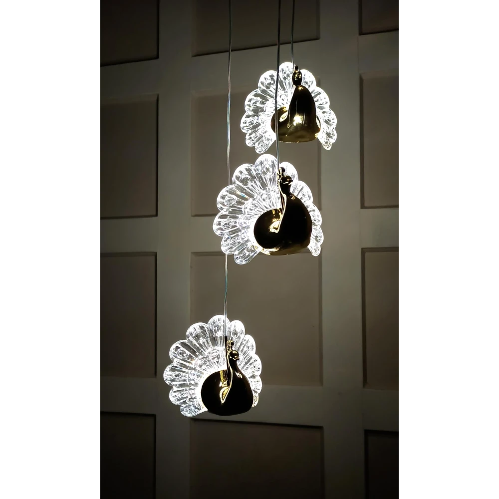 Modern 3 LED Peackock Pendant Lights for Living Room, Bedroom - Warm White