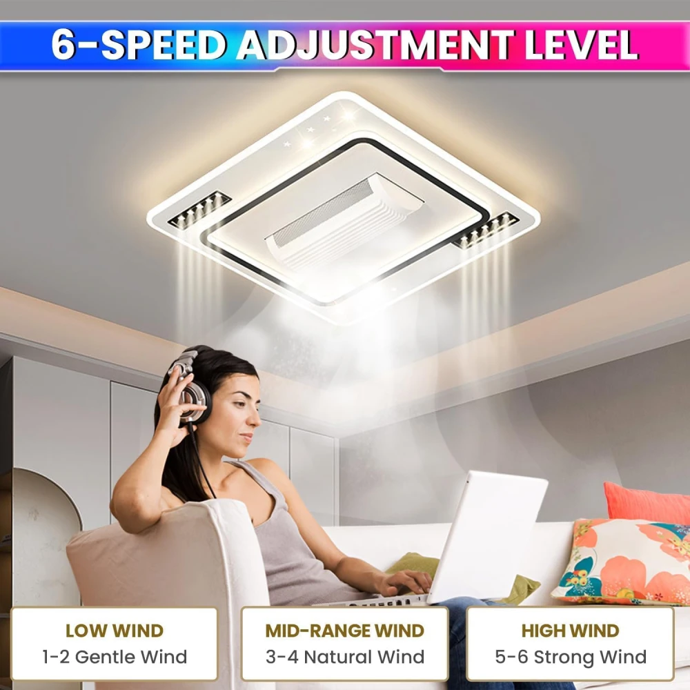 SHRI MAHAL ANTIQUES Smart Bladeless Ceiling Fan with Integrated LED Lighting, Remote Control, Modern Luxury Chandelier Fan for Living Room, Bedroom, Hall, Hotel & Restaurant
