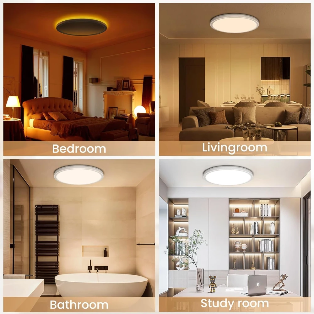 PRMOAGEN LED Ceiling Light Dimmable 24 W 2800 LM, Ceiling Light with Remote Control, 1800 K Dimmable Night Light, 3000 K - 6500 K Bedroom Lamp for Bedroom, Children's Room, Living Room, Bathroom