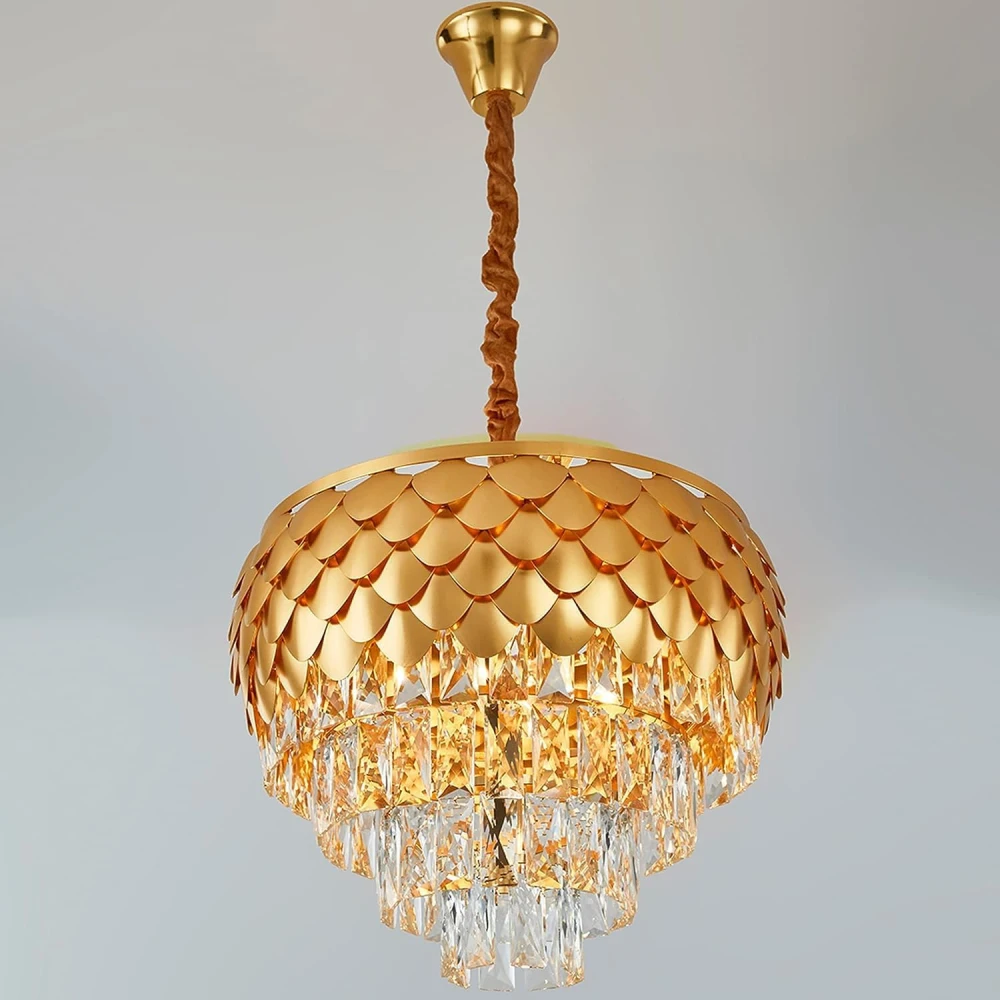 SHRI MAHAL ANTIQUES Crystal Gold Polish Metal 400mm Pineapple Chandelier Hanging Ceiling jhoomer Chandelier Ceiling Lamp