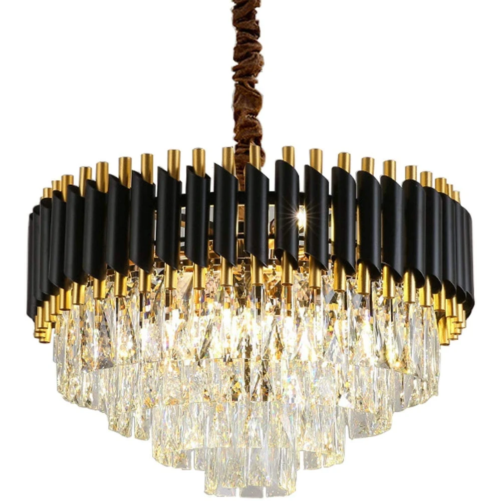 SHRI MAHAL ANTIQUES® 600mm Gold Black Tube Stainless Steel K9 Crystal Pendant Chandelier Ceiling Lights (Warm White)