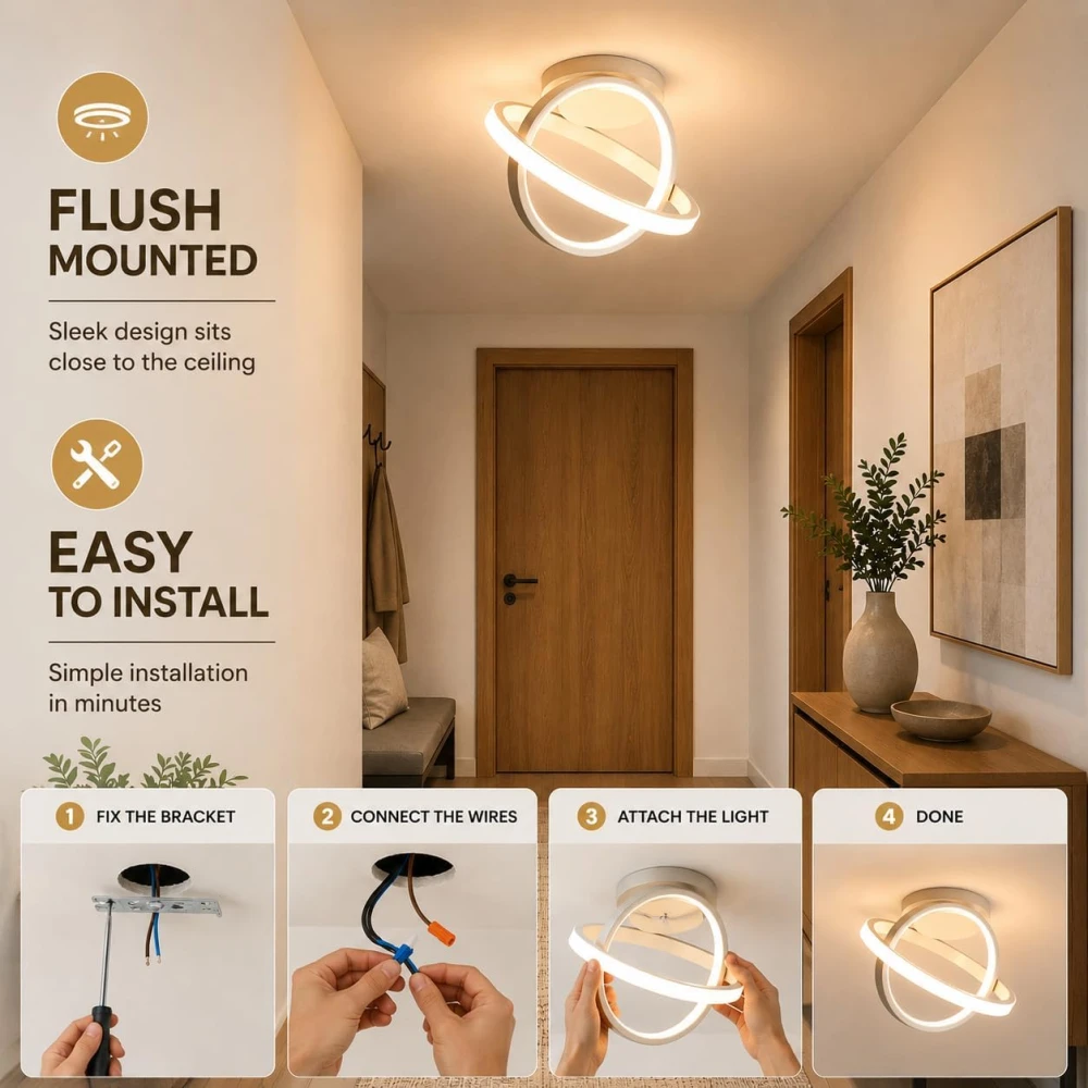 Chandelier Light for Ceiling 50W | 23 cm Circular Ring Ceiling Light, Flush Mounted LED Lamp for Living Room, Hall & Bedroom | 3-in-1 Color Changing, Flicker-Free Soft Ambient Light