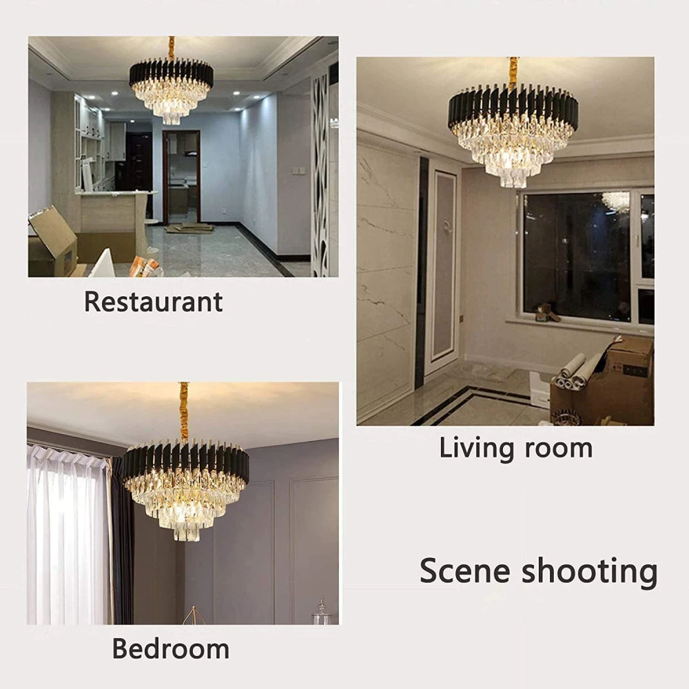SHRI MAHAL ANTIQUES® 600mm Gold Black Tube Stainless Steel K9 Crystal Pendant Chandelier Ceiling Lights (Warm White)