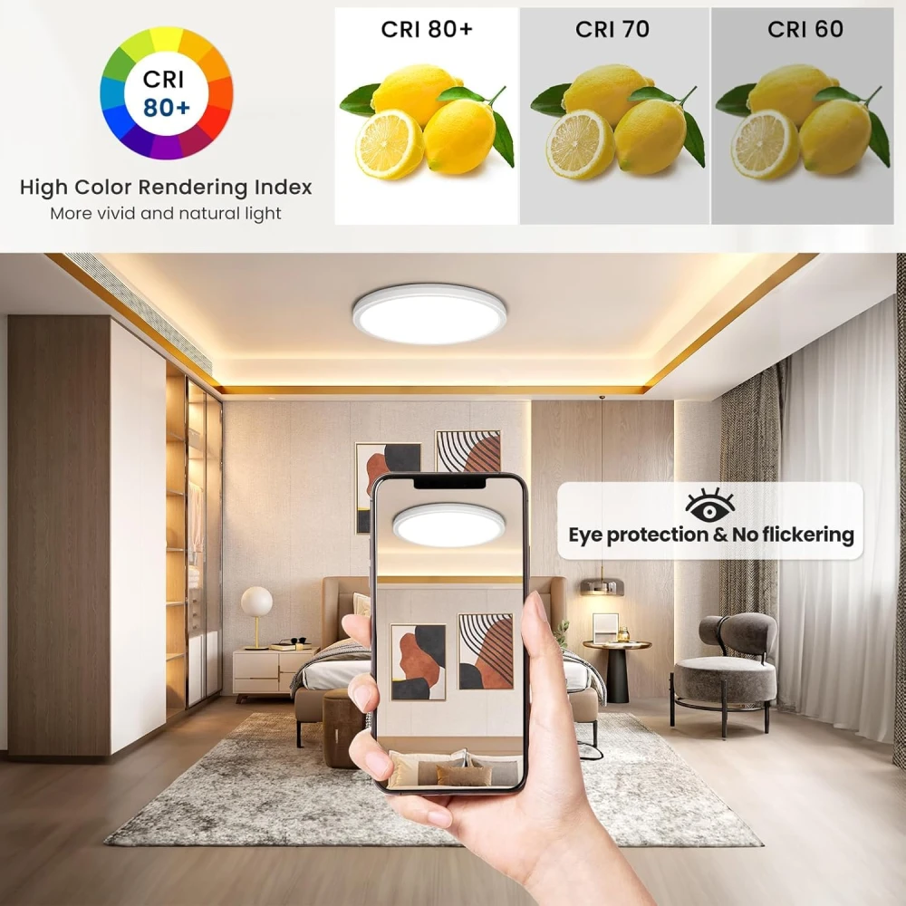 PRMOAGEN LED Ceiling Light Dimmable 24 W 2800 LM, Ceiling Light with Remote Control, 1800 K Dimmable Night Light, 3000 K - 6500 K Bedroom Lamp for Bedroom, Children's Room, Living Room, Bathroom