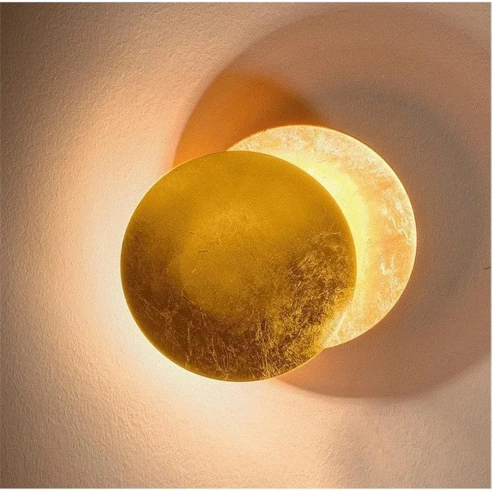 SHRI MAHAL ANTIQUES Moon Eclipse Wall lamp Creative Corridor Aisle Stairs Bedroom Bedside Living Room TV Background Wall Porch lamp (E H20cm 1PCS)