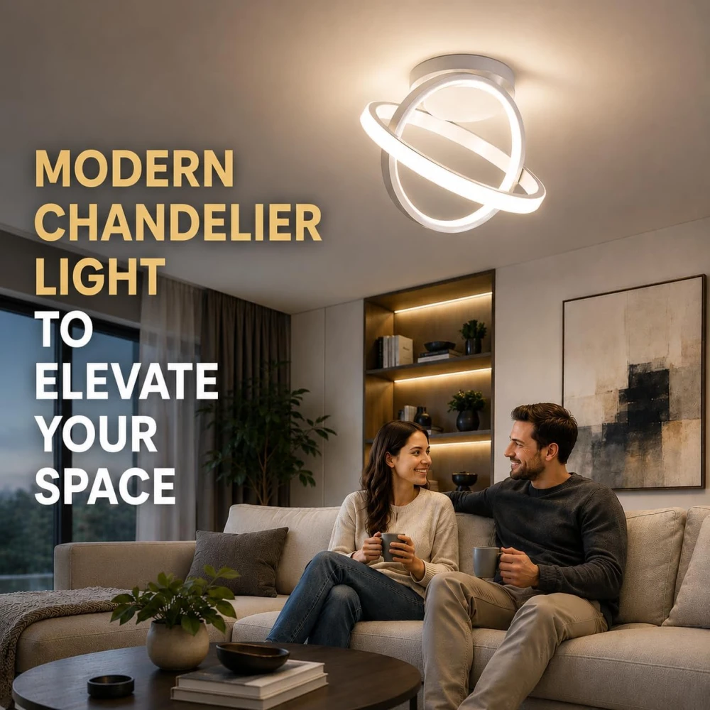 Chandelier Light for Ceiling 50W | 23 cm Circular Ring Ceiling Light, Flush Mounted LED Lamp for Living Room, Hall & Bedroom | 3-in-1 Color Changing, Flicker-Free Soft Ambient Light