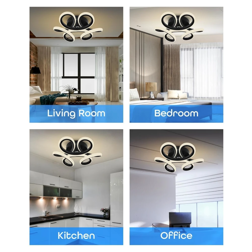 PRMOAGEN Illiana 22W Modern LED Ceiling Light, Round Wave Design, 3 Color Modes (Warm, Cool & Natural White), Decorative Light for Living Room, Bedroom, Office & Dining Area