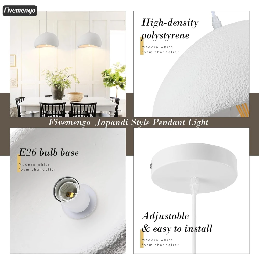PRMOAGEN 11.8in Small Wabi Sabi Pendant Lights Hanging Lamp Lighting Fixture Ceiling Mount White Modern Japanese Lamp Japandi Chandelier for Dining Living Room Hallway Bedroom Restaurant