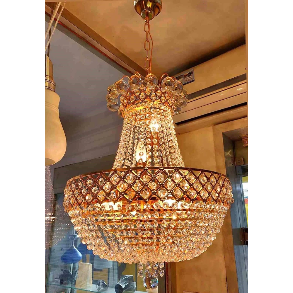 PRMOAGEN® Diamond LED Crystal Chandelier - Gold, Large Size - Living Room/Hall/Bed Room - Chandelier Ceiling Light