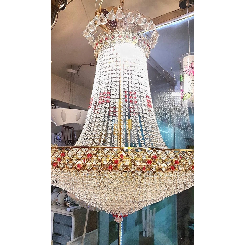Crystal Chandelier for Living Room Bedroom Office Jhoomar Glass Crystal Big Size Jhumar Modern Ceiling Light (Size: 57 x 57 x 120 CM) BZ_PA_CL 1665