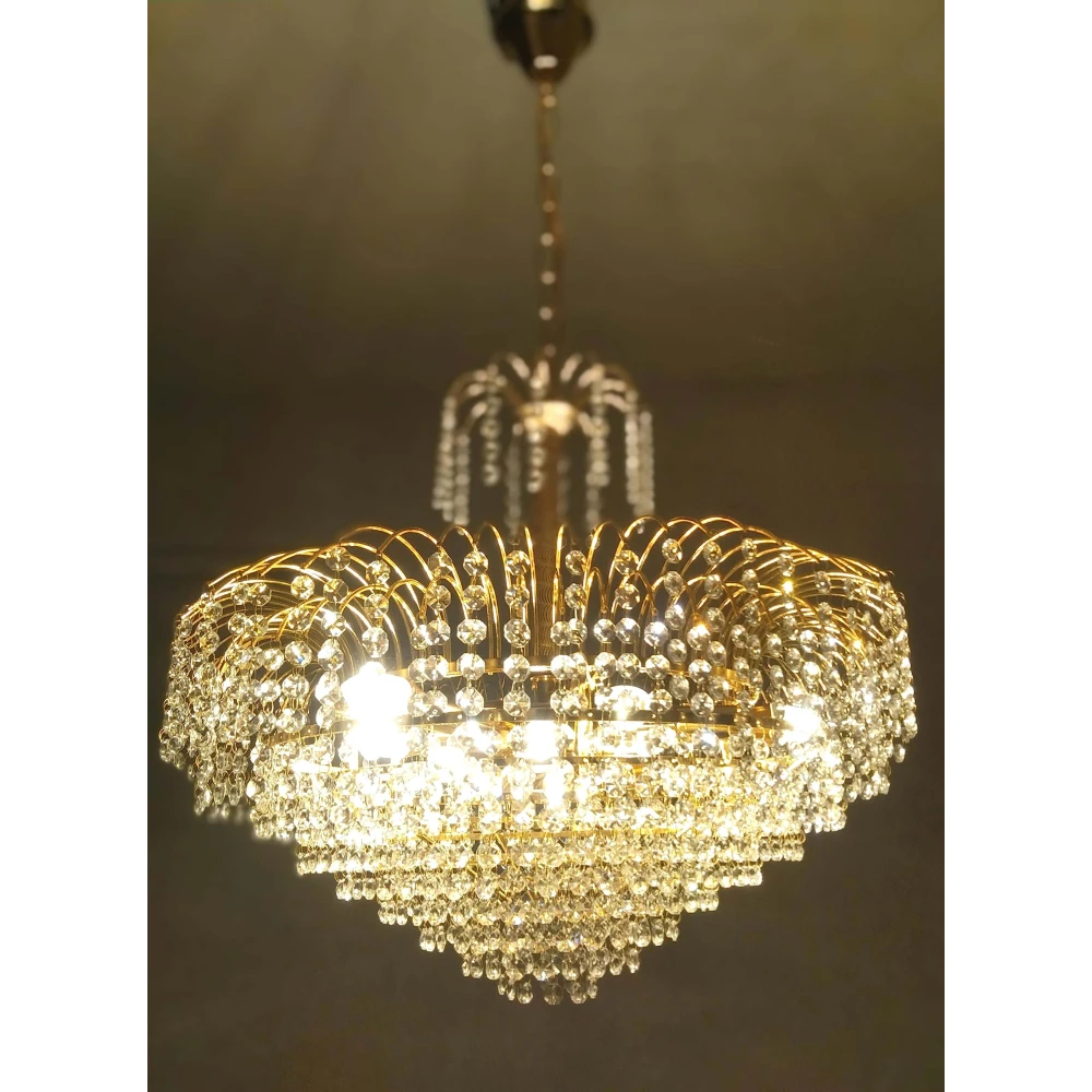 SHRI MAHAL ANTIQUES LED Crystal Big Size Jhhomar Lamp Ceiling Light for Living Room/Hall/Bed Room Chandelier Ceiling Lamp (Gold, Clear