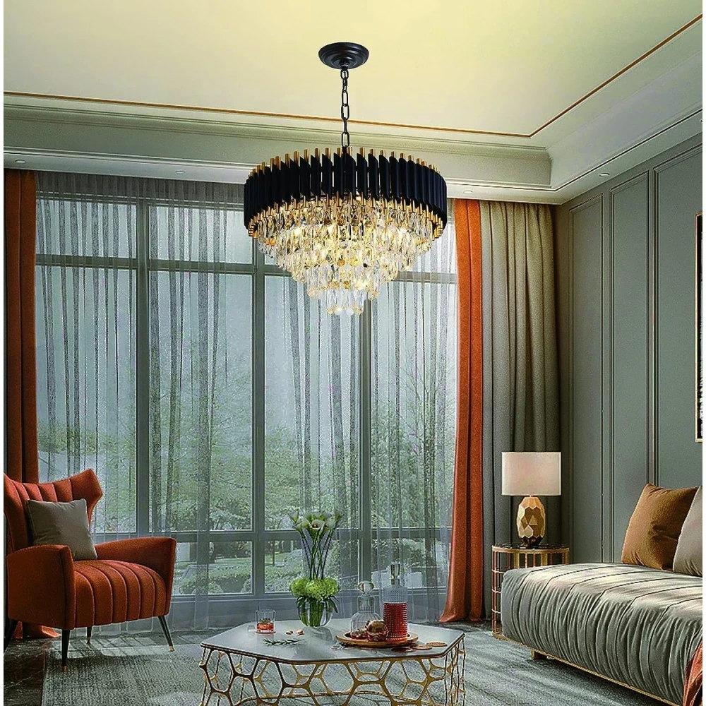 SHRI MAHAL ANTIQUES 600 MM Black Chandeliers Black Gold Crystal Chandelier Ceiling Light Chandelier Ceiling Lamp