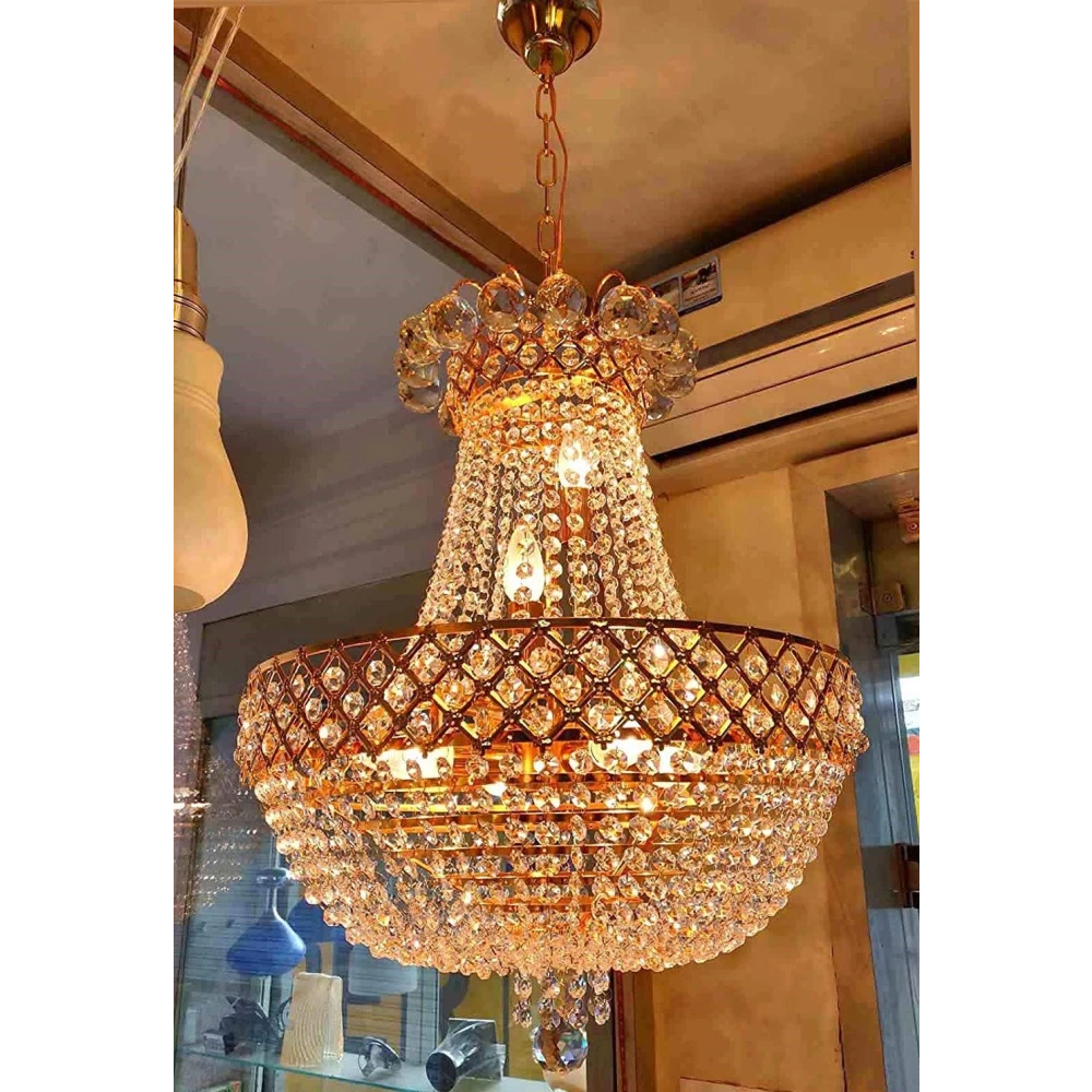PRMOAGEN® Diamond LED Crystal Chandelier - Gold, Large Size - Living Room/Hall/Bed Room - Chandelier Ceiling Light