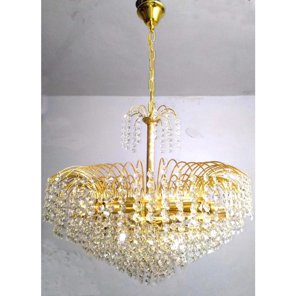 SHRI MAHAL ANTIQUES LED Crystal Big Size Jhhomar Lamp Ceiling Light for Living Room/Hall/Bed Room Chandelier Ceiling Lamp (Gold, Clear