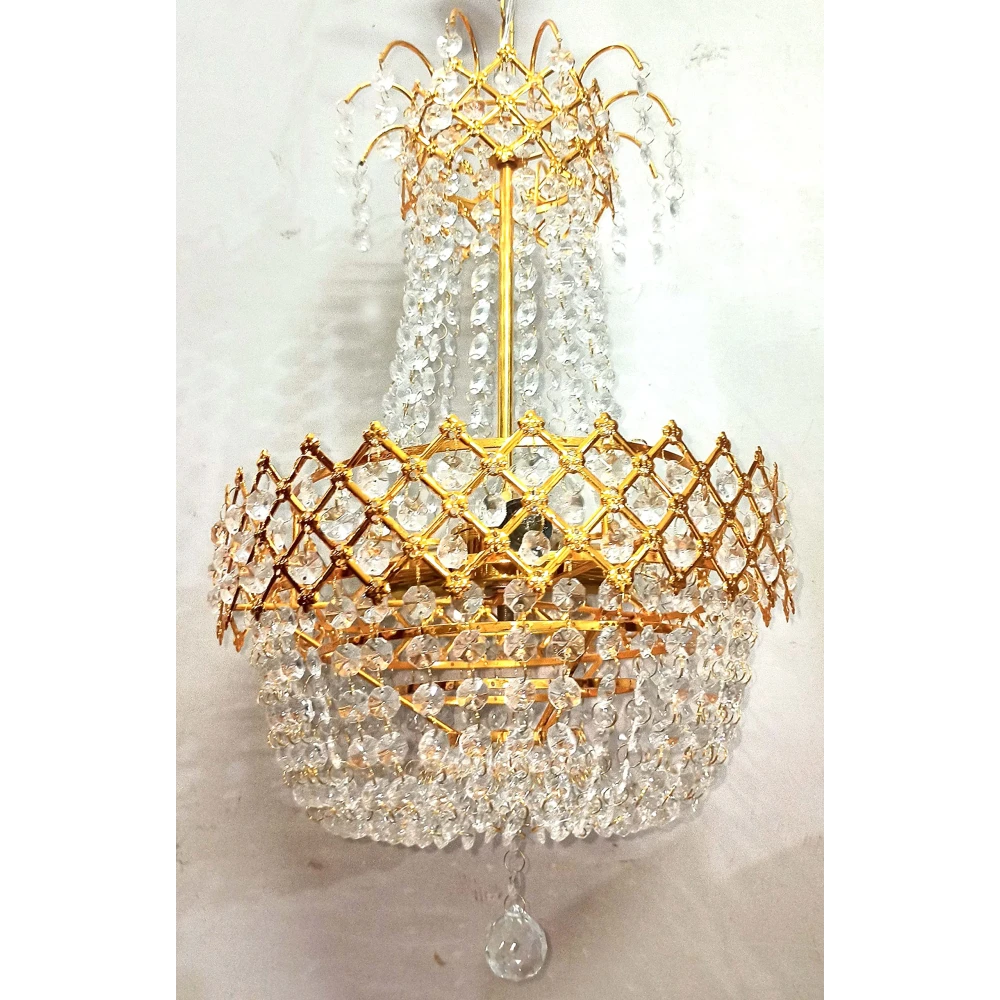SHRI MAHAL ANTIQUES Crystal Chandelier Light Suitable for Living Room Bed Room Hall Decorative etc Chandelier Ceiling Lamp (Gold, Clear)