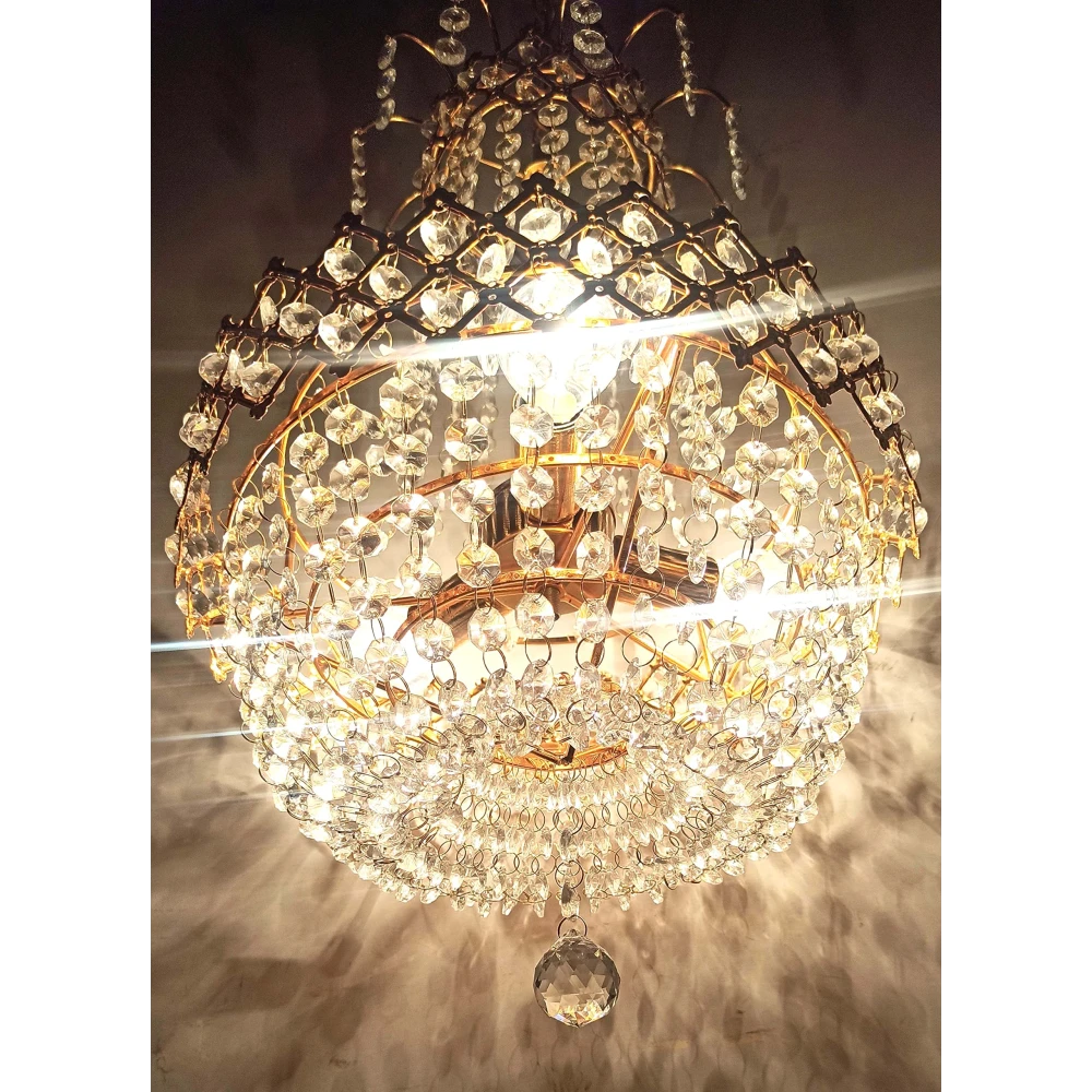 SHRI MAHAL ANTIQUES Crystal Chandelier Light Suitable for Living Room Bed Room Hall Decorative etc Chandelier Ceiling Lamp (Gold, Clear)